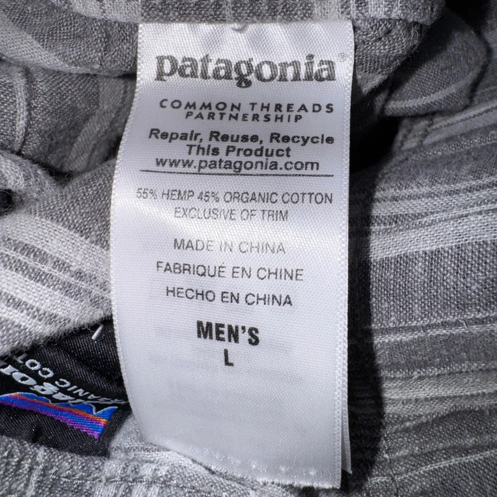 Patagonia Mens Hemp Organic Cotton Striped Shorts Grey L Drawstring 6.5 Inseam